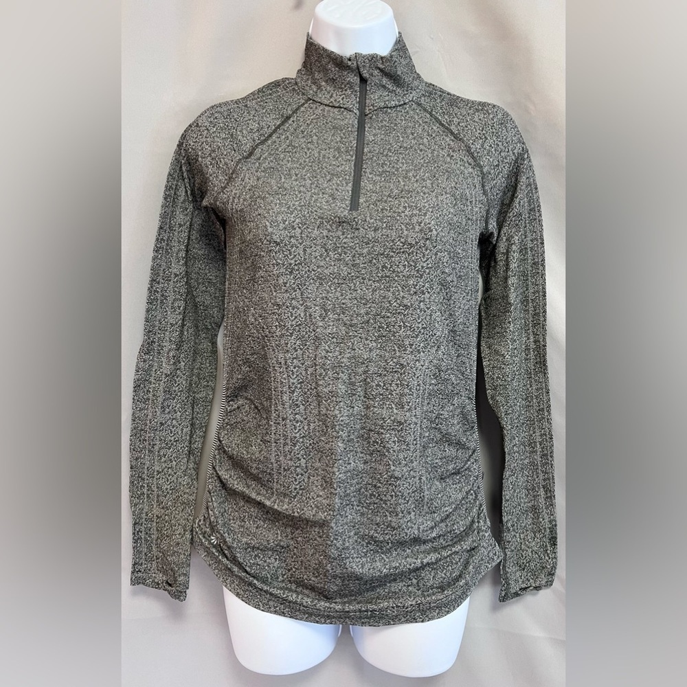 Athleta Women Seamless 1/4 Zip Pullover Top Heather Gray Ruched Running Small S